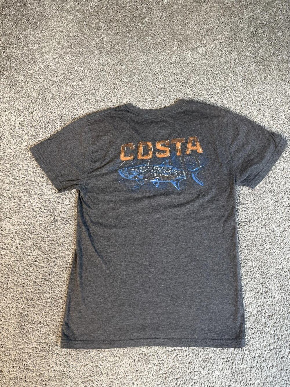 Costa Shirt Mens S Gray Fish Graphic Crew Neck Cotton Blend Lightweight
